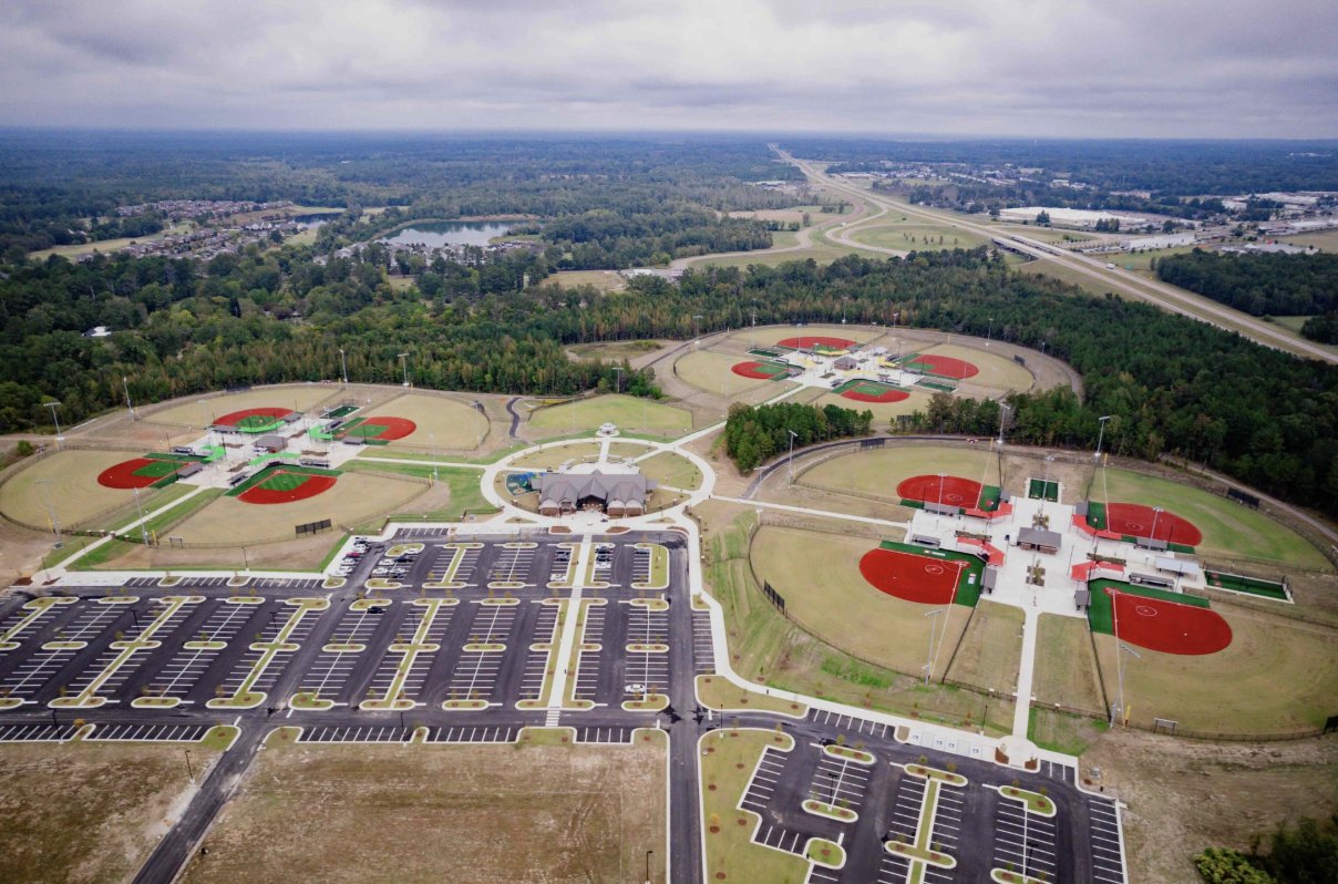 Aerial view of Cornerstone Sports Complex in Starkville, Mississippi